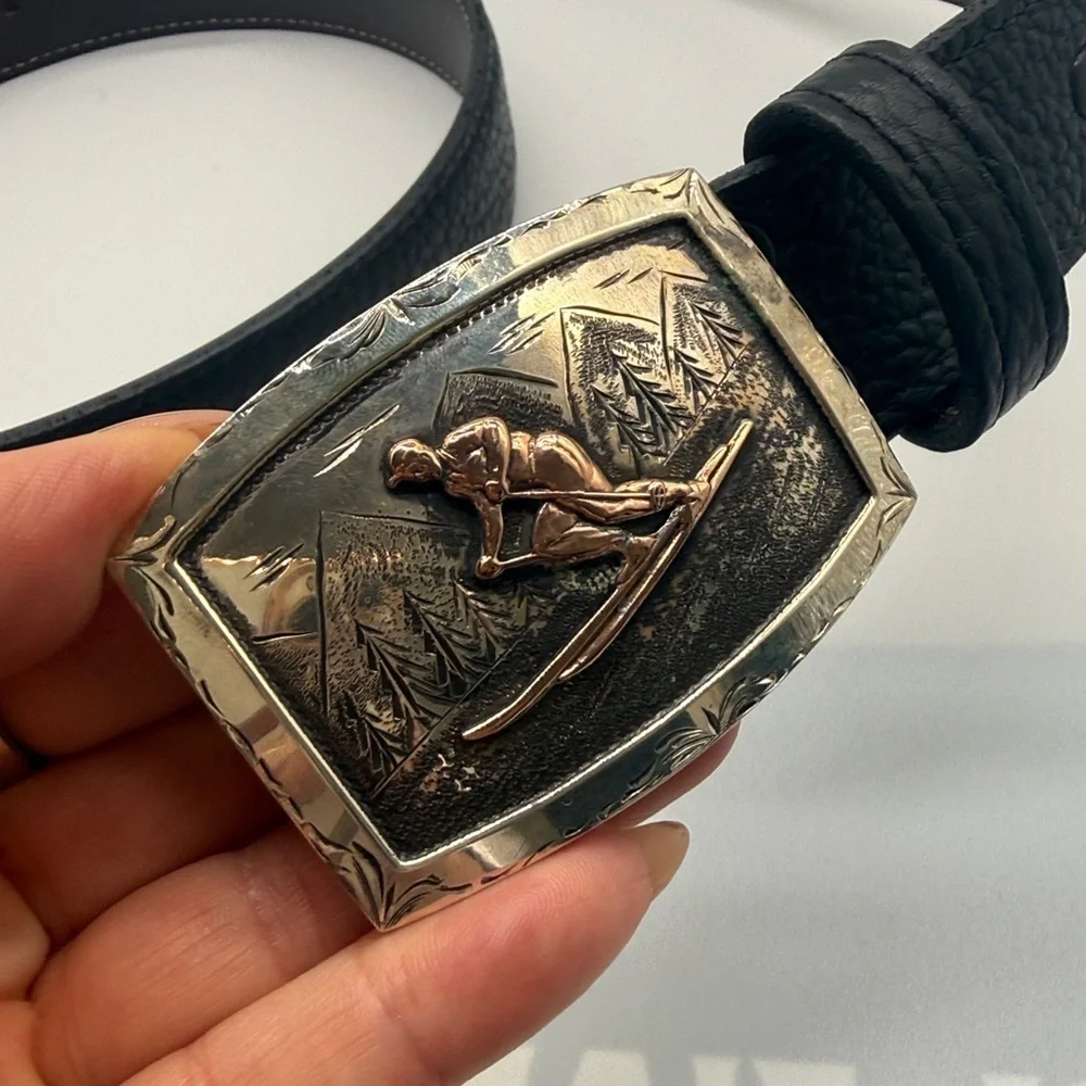 Comstock Heritage Preston B Skier SS Buckle Black Bison Belt Size 42